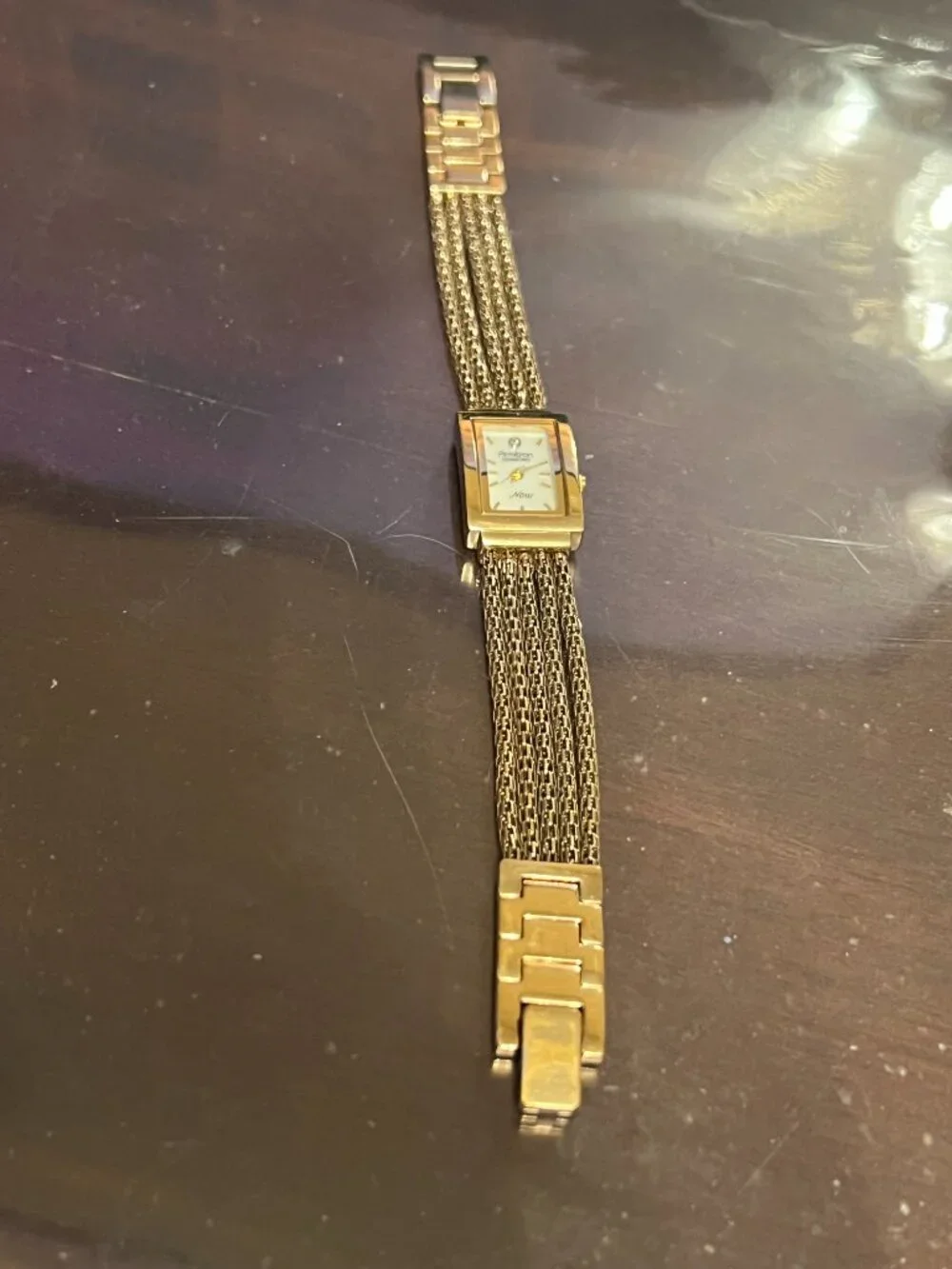 Vintage Multiple Goldtone Chain Link Armitron Diamond NOW Watch (410)